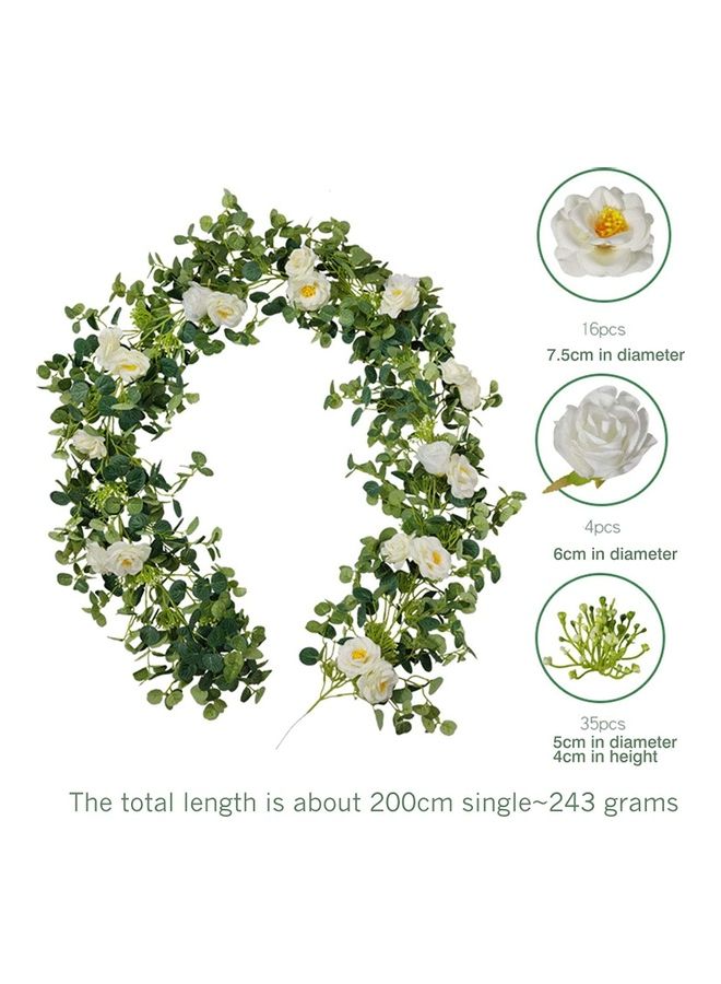 XiuWoo Vine Artificial Flower Eucalyptus Rattan Hanging Plant Green/White - Image 3
