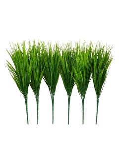 XiuWoo 6 Piece Artificial Plastic Wheat Grass Faux Shrubs Simulation Plants Indoor and Outdoor Green 14.37 x 6.50 x 0.79inch  - Image 1