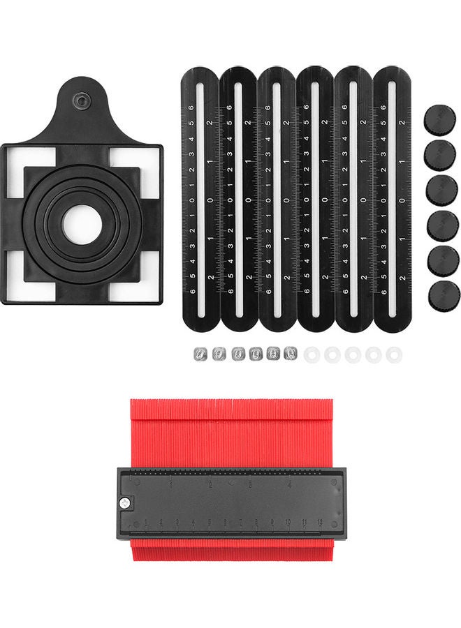 6-Sided Universal Ruler & Contour Gauge Duplicator Tool Black/Red - Image 5