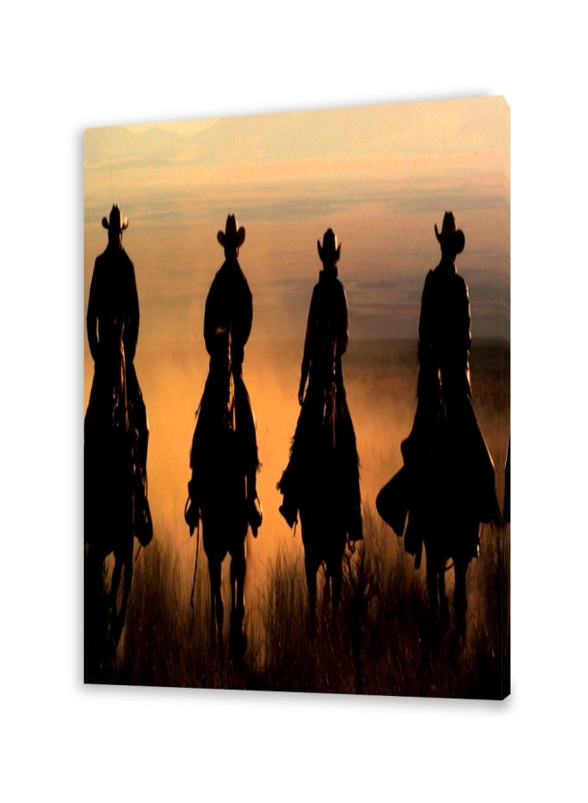 لوحة فنية من قماش الكانفاس بطبعة فارس حصان بني/ أسود 30x20سم - Image 1
