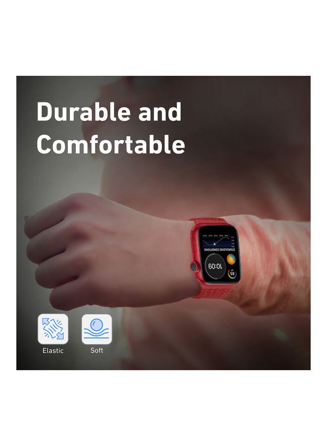 PROMATE - Solo Loop Nylon Braided Strap for Apple Watch 38mm/40mm, Soft Stretchable Replacement Wristband with Secure Fit for Apple Watch Series 1,2,3,4,5,6,SE, Size-Medium, Fusion-40M Red - Image 1