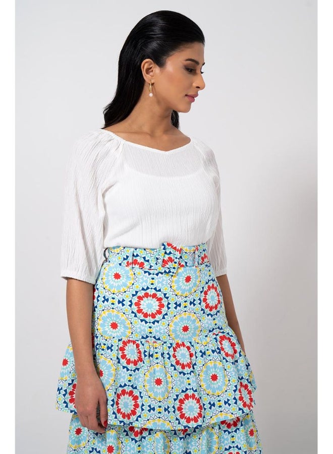 RINA Short Sleeve Sweetheart Neck Blouse White - Image 1