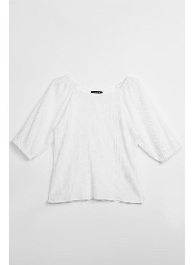 RINA Short Sleeve Sweetheart Neck Blouse White - Image 4