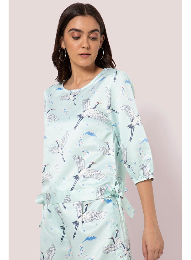 بلوايج بلوزة بأكمام طويلة مزينة بطبعة بالكامل أزرق/رمادي - Image 2