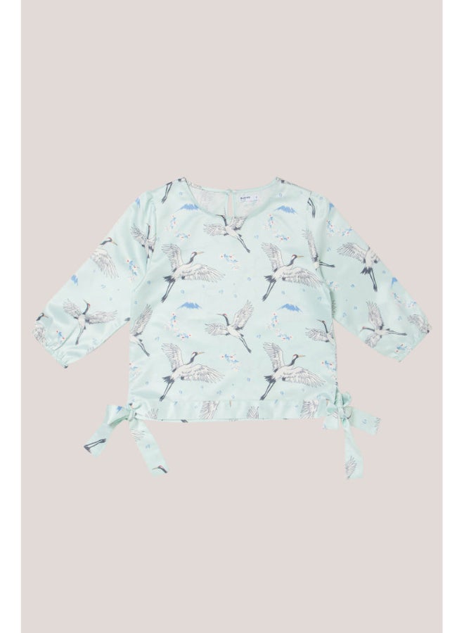 بلوايج بلوزة بأكمام طويلة مزينة بطبعة بالكامل أزرق/رمادي - Image 4