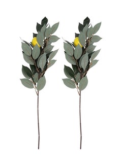XiuWoo 2-Piece Artificial Lemon Plant Branches Green/Brown/Yellow  - Image 1