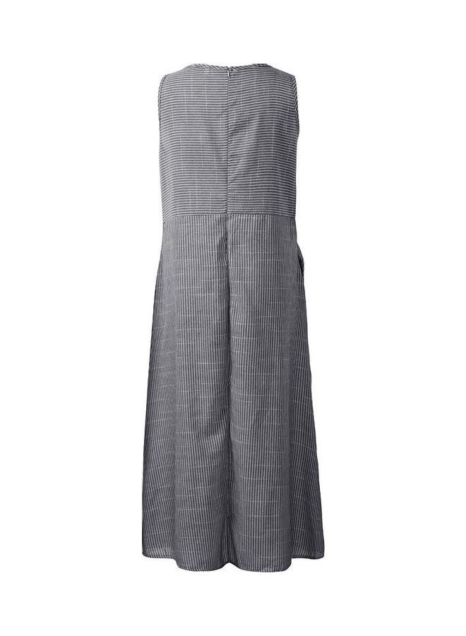 Striped Retro Print Sleeveless Dress Black - Image 3