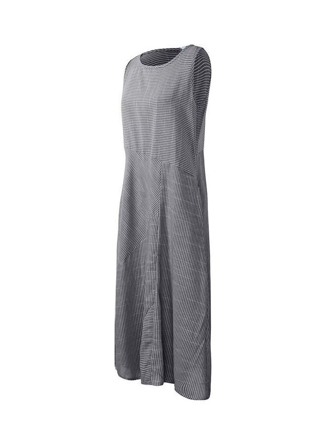 Striped Retro Print Sleeveless Dress Black - Image 2