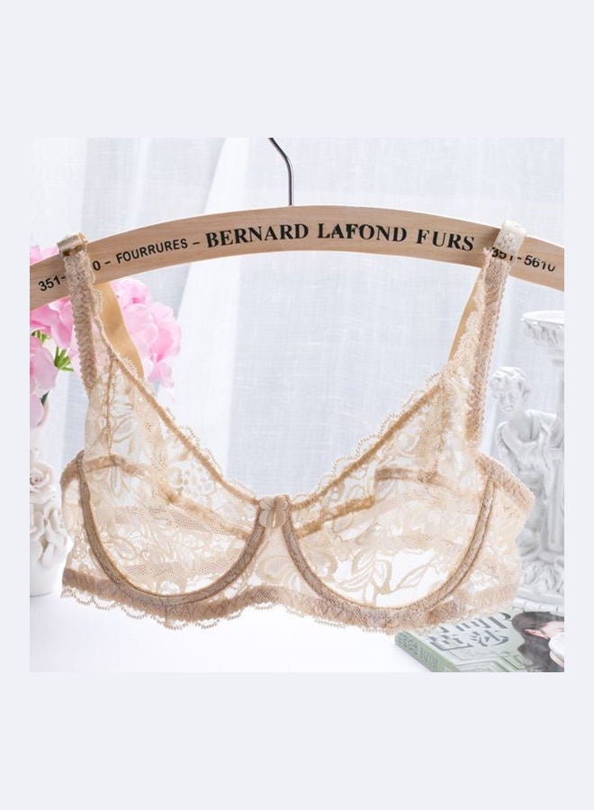 Lace Gauze Push Up Hook-And- Eye Breathable Ultra-Thin Bra Beige  - Image 2