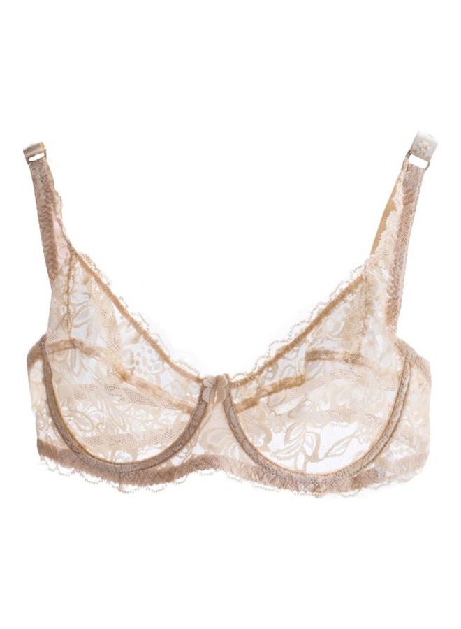 Lace Gauze Push Up Hook-And- Eye Breathable Ultra-Thin Bra Beige  - Image 1