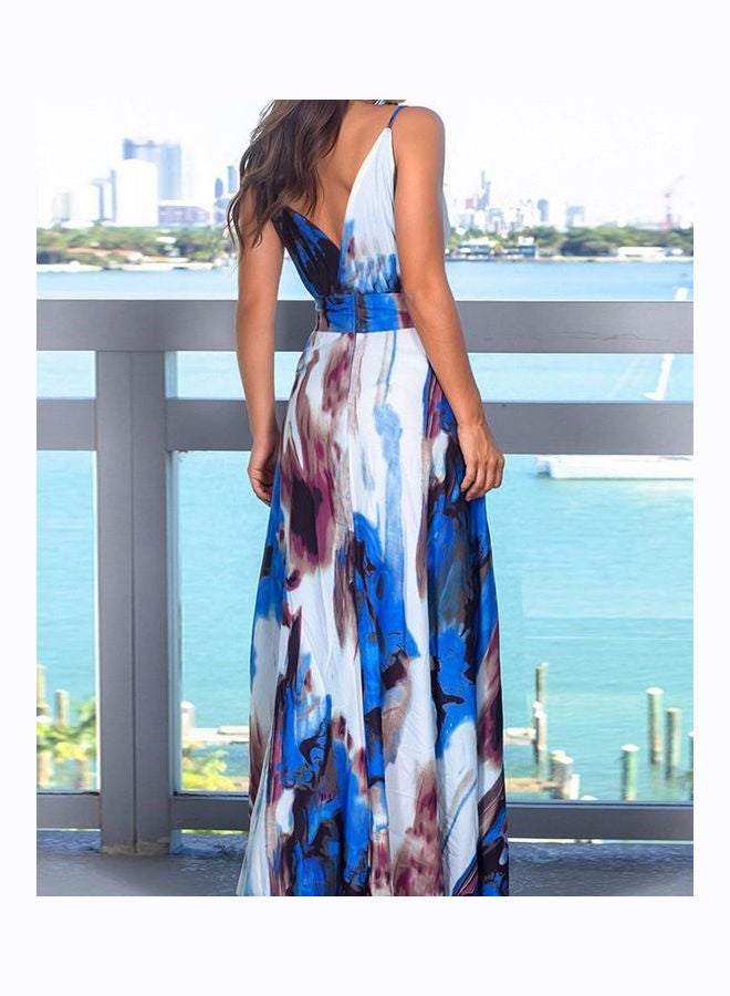 Spaghetti Strap V-Neck Backless Ruffle Hem Beach Dress Multicolour - Image 2