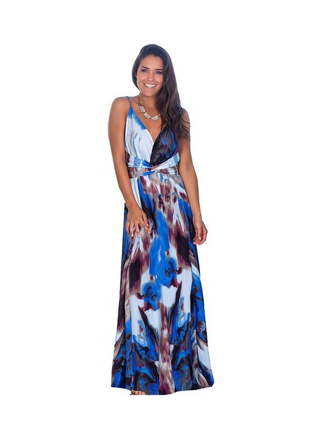Spaghetti Strap V-Neck Backless Ruffle Hem Beach Dress Multicolour - Image 1