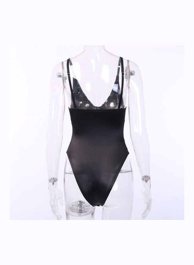 Generic - V-Neck Backless Bodysuit Black - Image 1