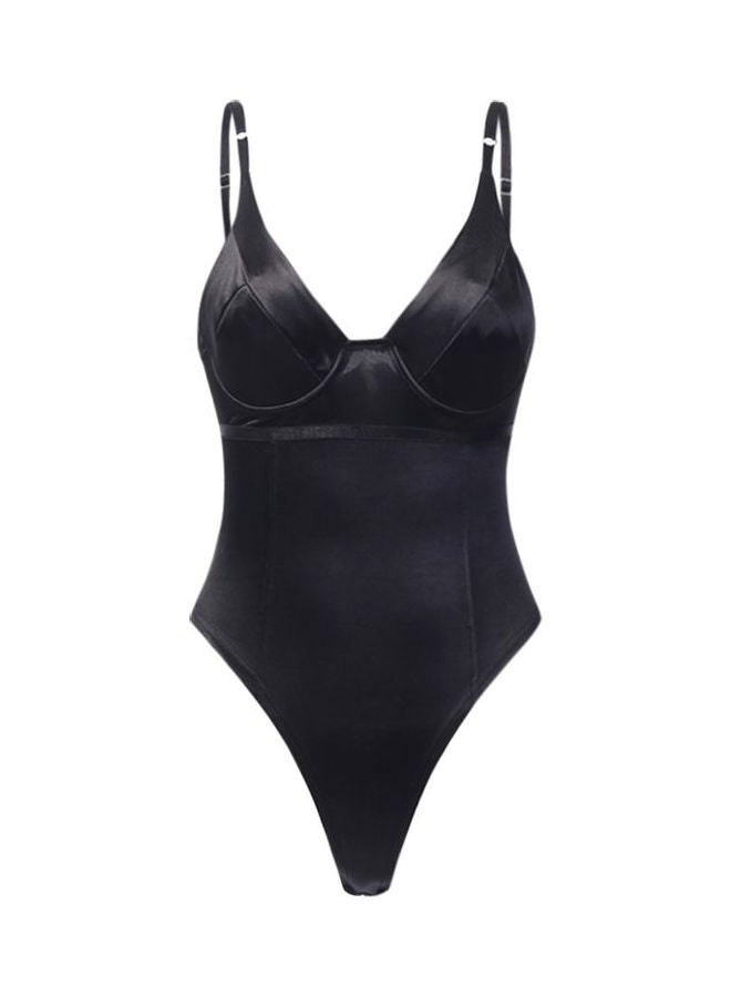 Generic - V-Neck Backless Bodysuit Black - Image 1