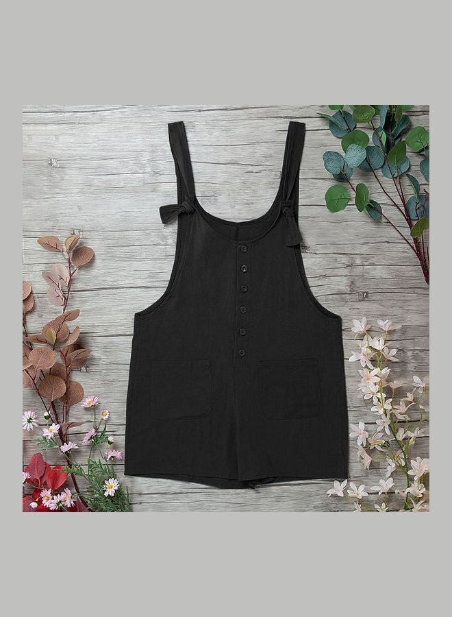 Overalls Buttons Adjustable Strap Jumpsuit Black  - Image 3