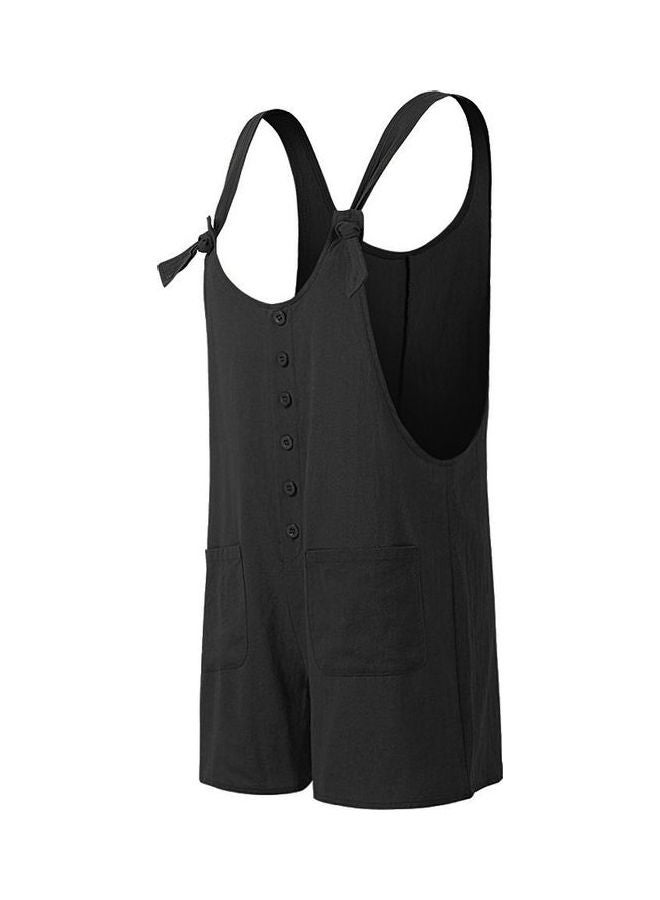 Overalls Buttons Adjustable Strap Jumpsuit Black  - Image 2