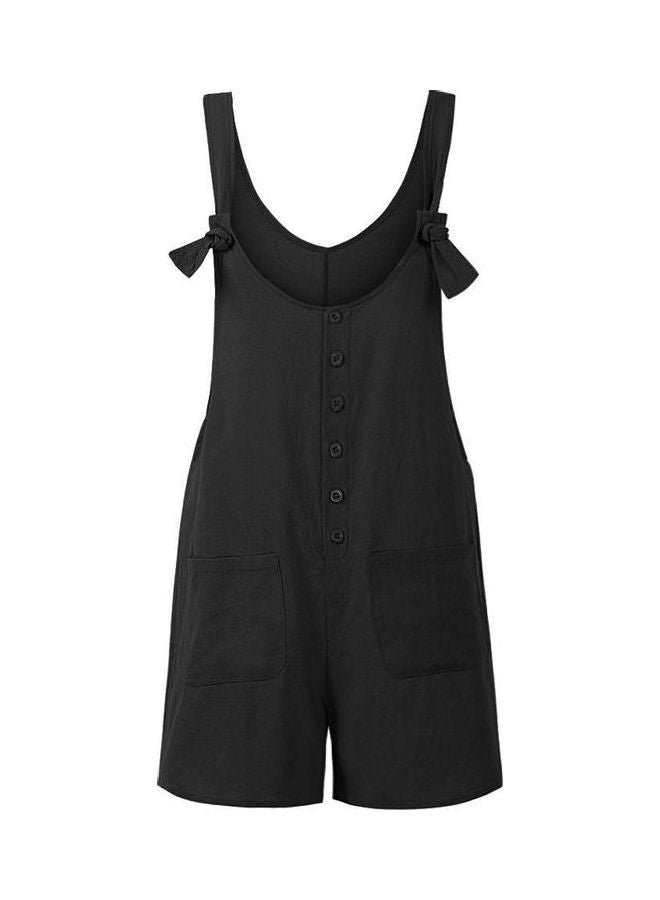 Overalls Buttons Adjustable Strap Jumpsuit Black  - Image 1