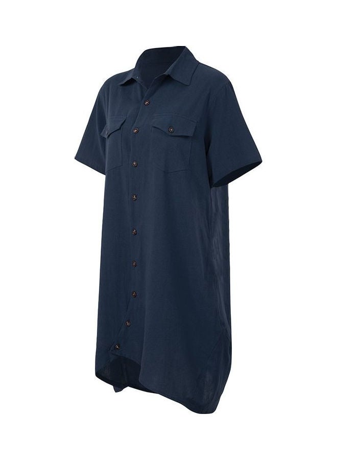 Casual Pocket Detail Shirt Style Dress Dark Blue - Image 1