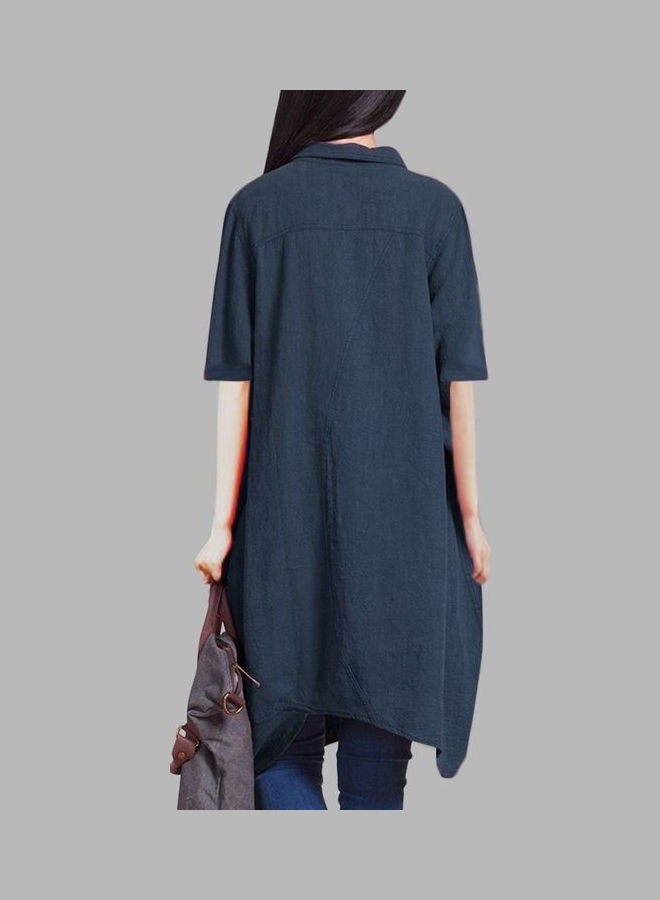 Casual Pocket Detail Shirt Style Dress Dark Blue - Image 4