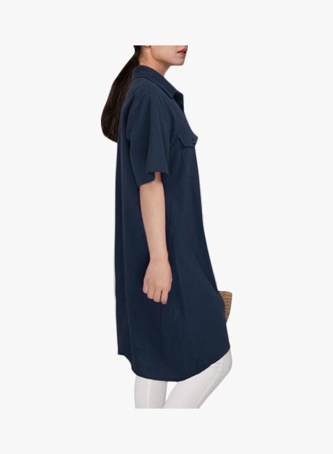 Casual Pocket Detail Shirt Style Dress Dark Blue - Image 5