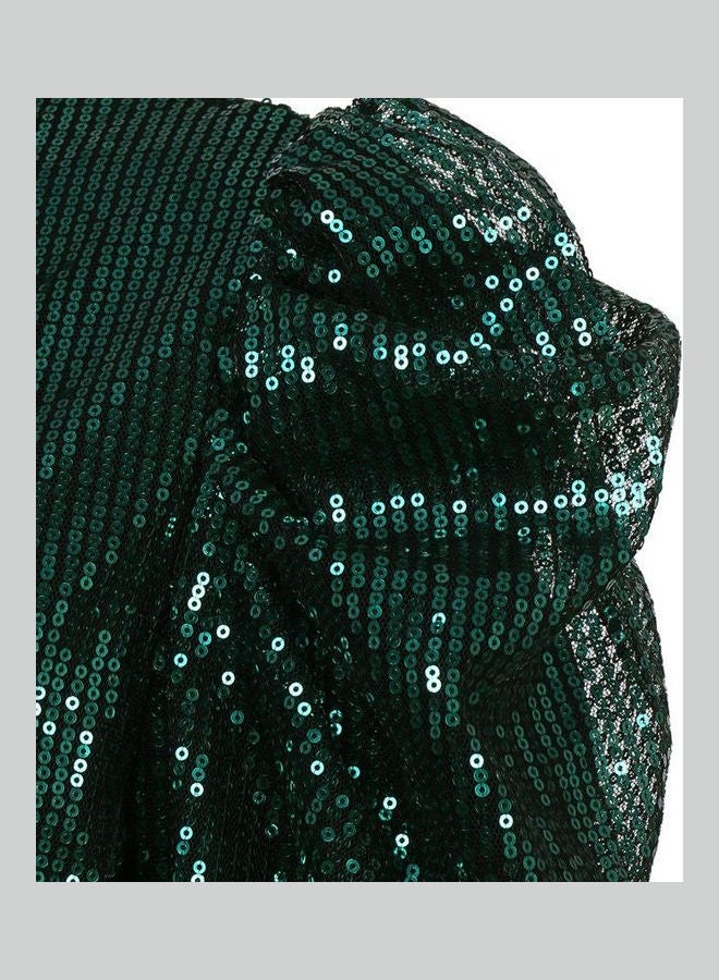 Spring Sequins Long Sleeve Zipper Bodycon Party Dress Green - Image 4