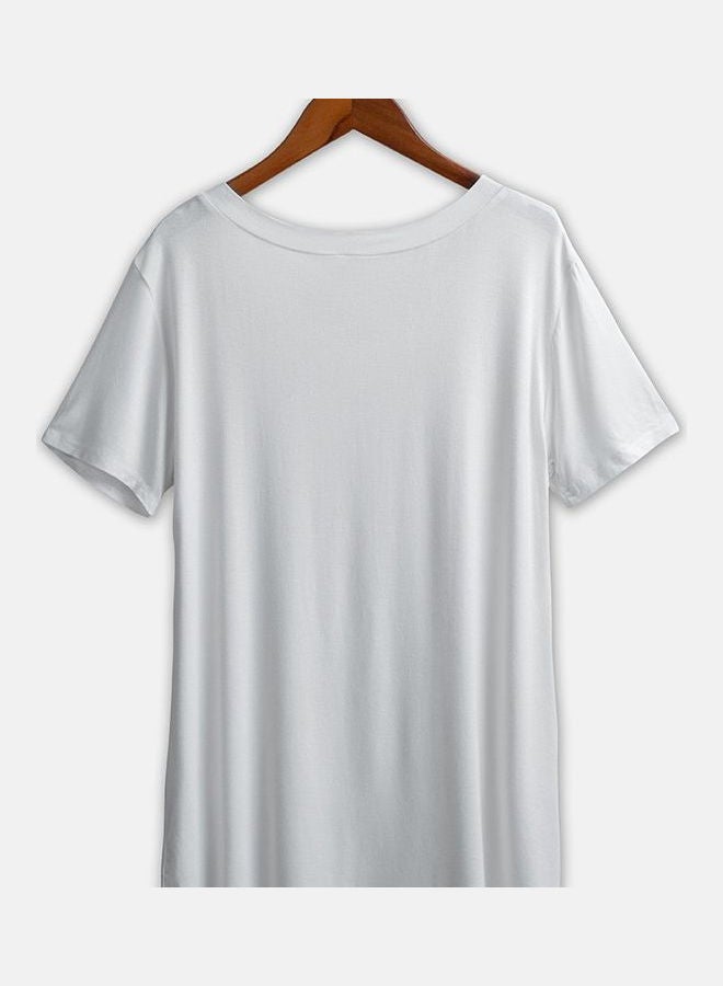 Fashionable V-Neck T-Shirt White  - Image 2