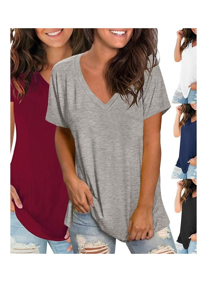 Fashionable V-Neck T-Shirt White  - Image 3