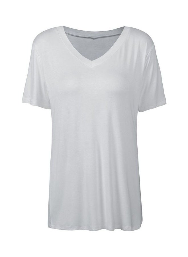 Fashionable V-Neck T-Shirt White  - Image 1