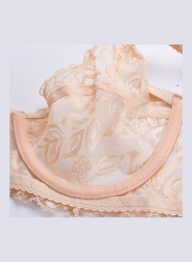 Lace Gauze Push Up Breathable Ultra-Thin Bra And Brief Set Beige  - Image 5