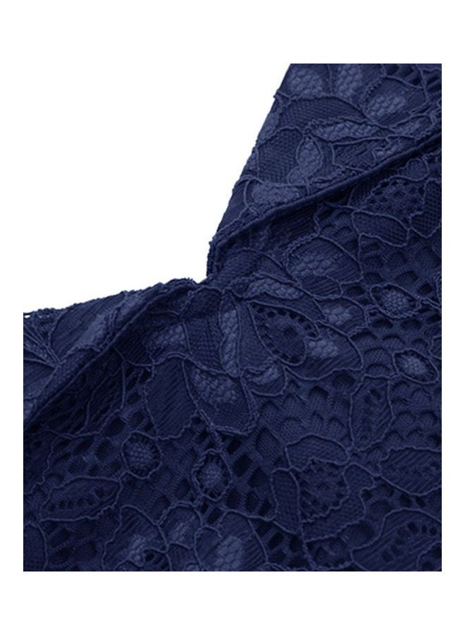 Lace Detail Off-Shoulder Skater Dress Dark Blue - Image 2