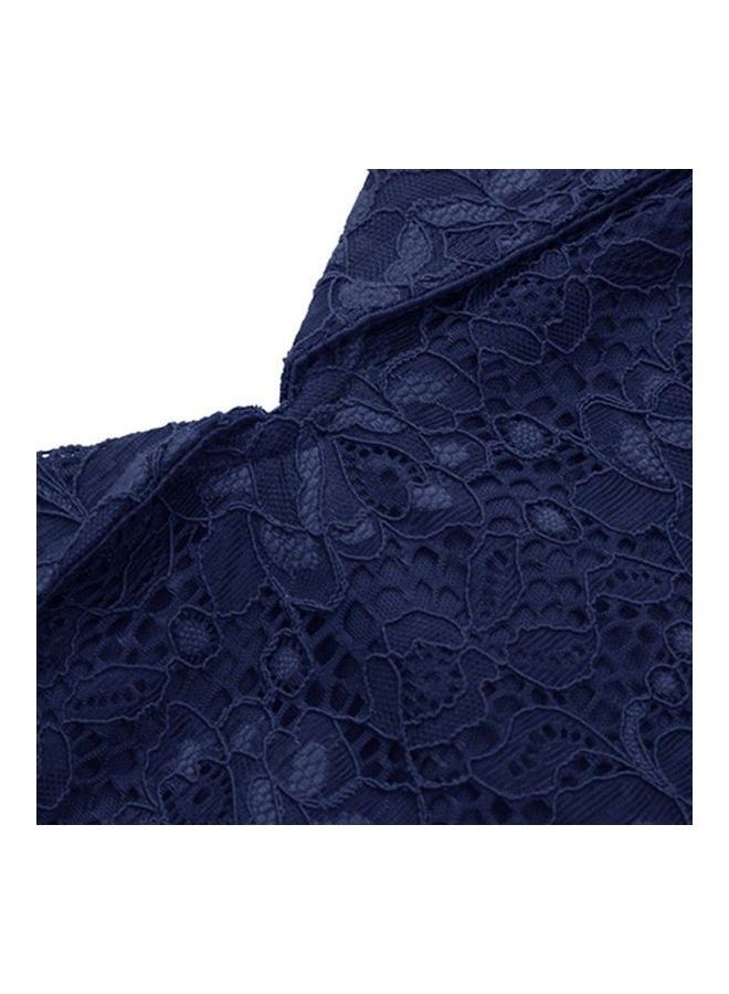 Lace Detail Off-Shoulder Skater Dress Dark Blue - Image 4