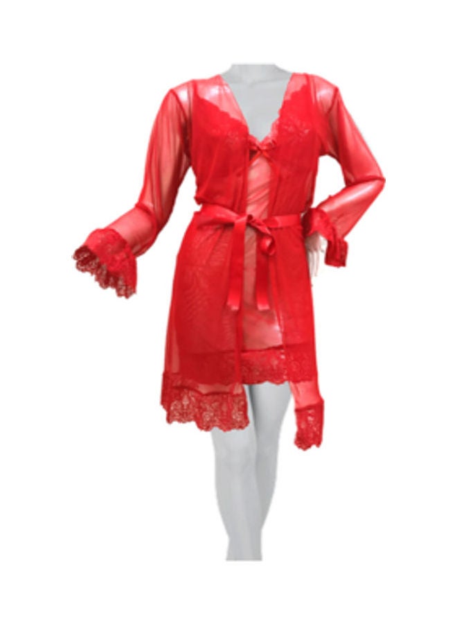 ماركة غير محددة - طقم ملابس نوم لانجري مكون من 4 قطع أحمر - Image 1