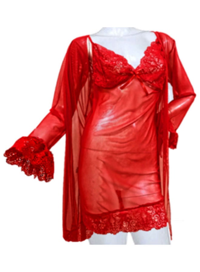 ماركة غير محددة - طقم ملابس نوم لانجري مكون من 4 قطع أحمر - Image 1