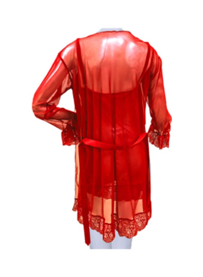 ماركة غير محددة - طقم ملابس نوم لانجري مكون من 4 قطع أحمر - Image 1