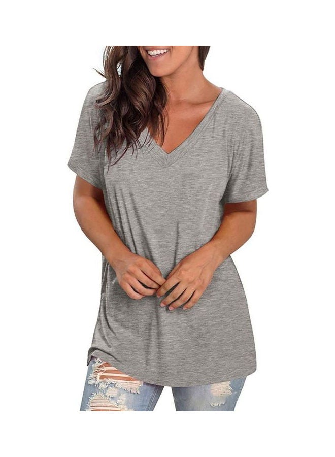 Fashionable V-Neck T-Shirt Grey  - Image 3