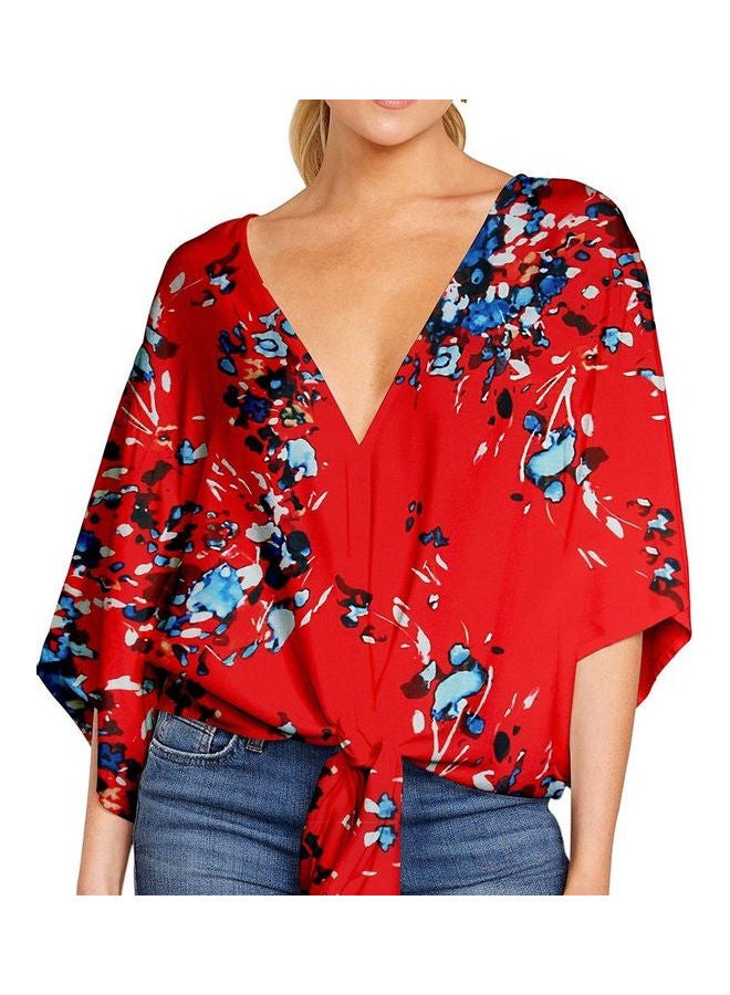 Casual Printed Top Red/Blue 