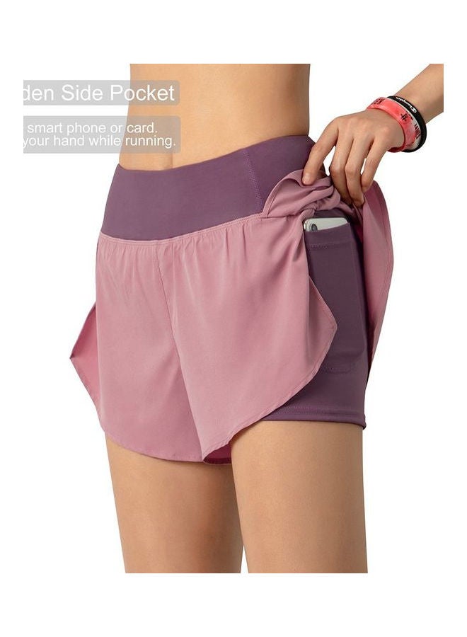 2-In-1 Compression Wide Waistband Pocket Running Shorts Pink - Image 3