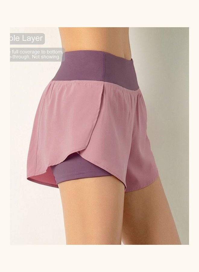 2-In-1 Compression Wide Waistband Pocket Running Shorts Pink - Image 4