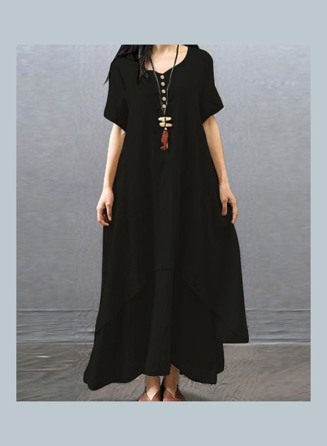 Casual Loose Boho Summer Long Dress Black  - Image 4