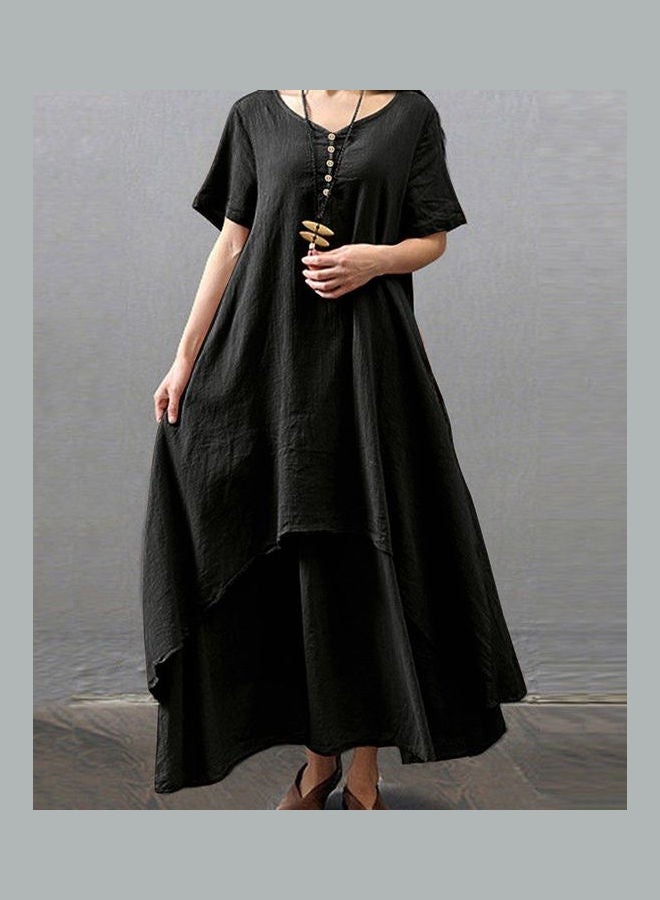 Casual Loose Boho Summer Long Dress Black  - Image 5