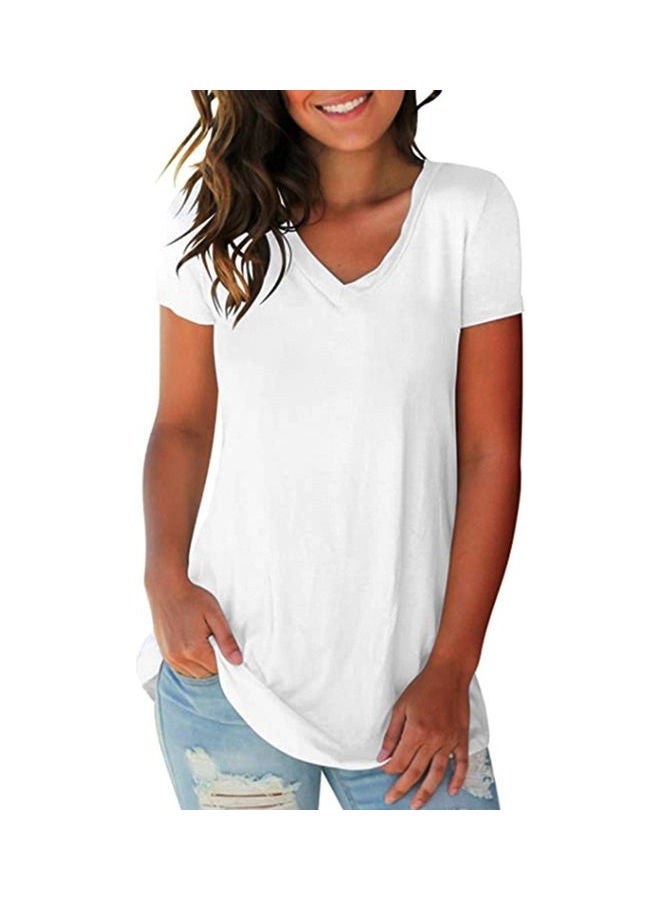 Fashionable V-Neck T-Shirt White  - Image 4