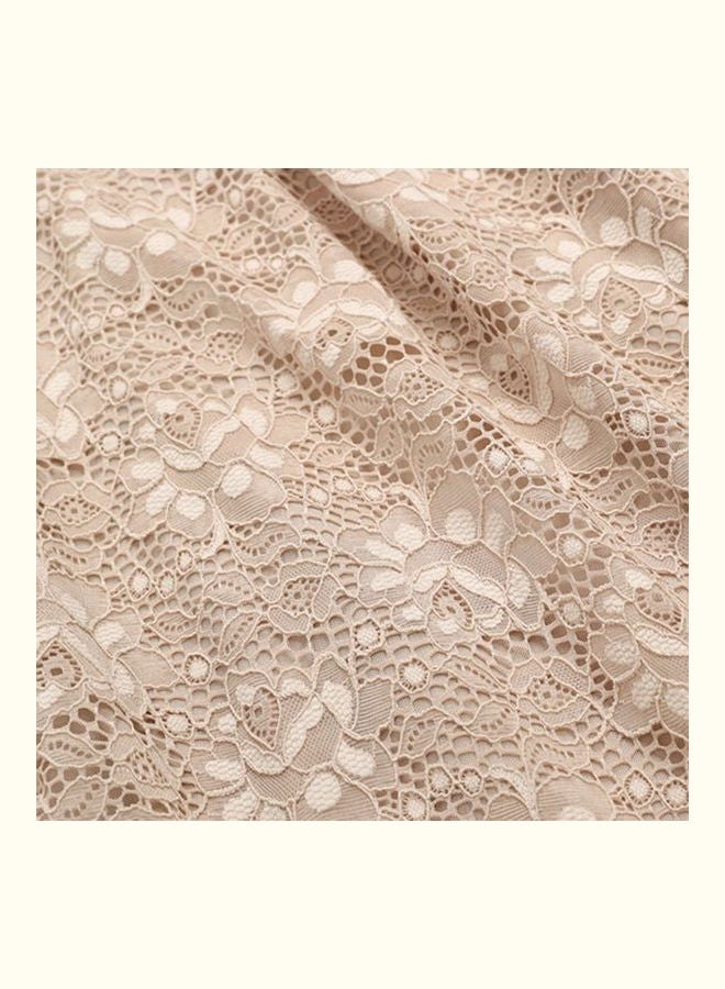 Lace Skater Dress Off The Shoulder Bow Pleated Bridesmaid Dress Beige  - Image 3