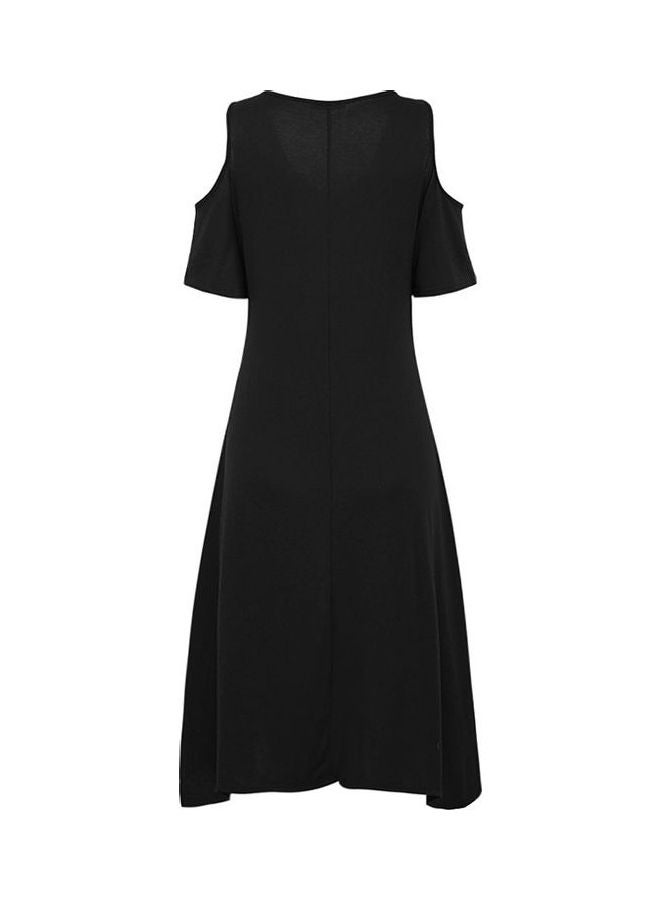 Summer Cold Shoulder Midi Dress Black  - Image 2