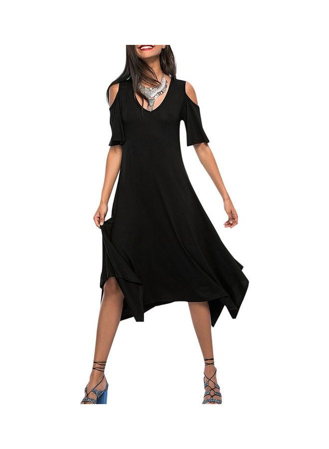 Summer Cold Shoulder Midi Dress Black  - Image 3