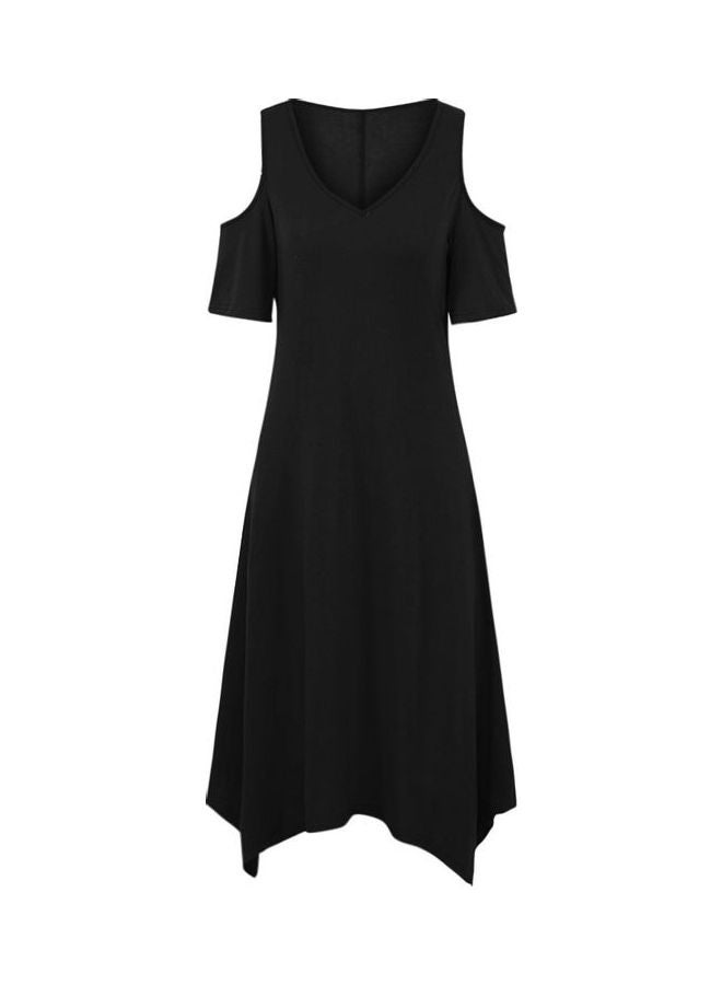 Summer Cold Shoulder Midi Dress Black  - Image 1