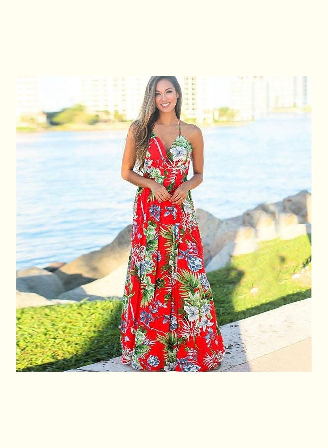 Spaghetti Strap V-Neck Backless Ruffle Hem Beach Dress Multicolour - Image 2