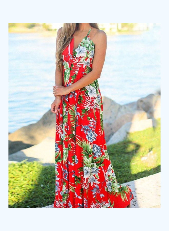 Spaghetti Strap V-Neck Backless Ruffle Hem Beach Dress Multicolour - Image 4
