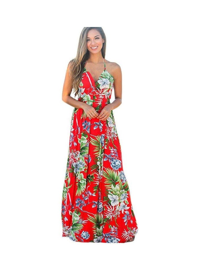 Spaghetti Strap V-Neck Backless Ruffle Hem Beach Dress Multicolour - Image 1