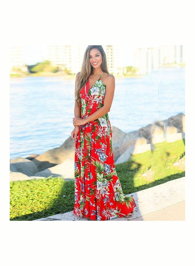 Spaghetti Strap V-Neck Backless Ruffle Hem Beach Dress Multicolour - Image 3