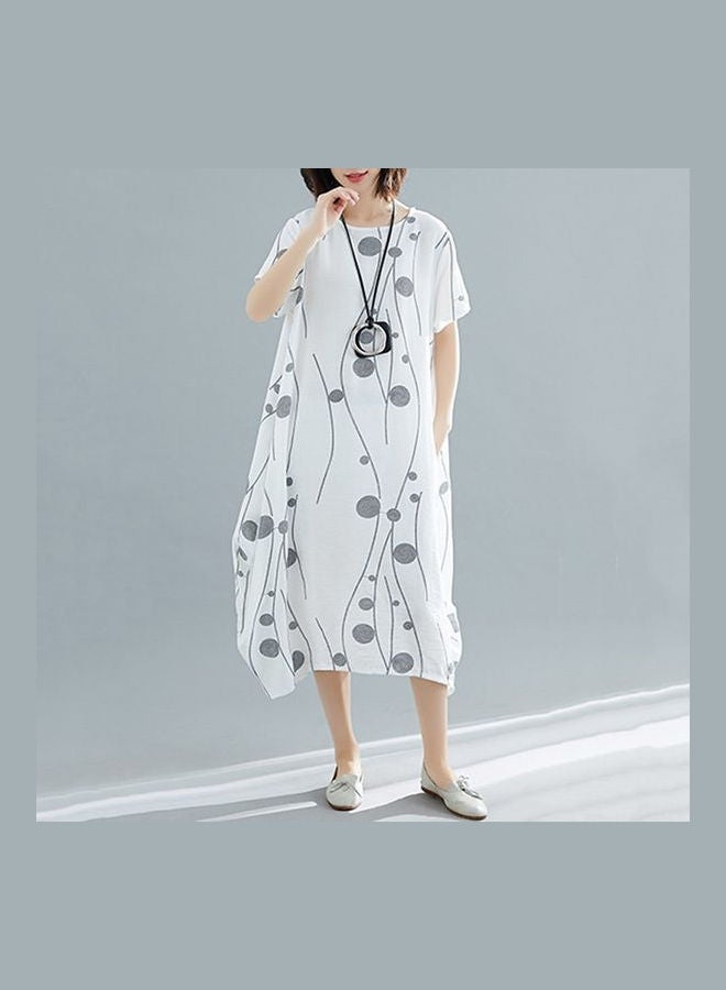 Short Sleeves Dot Print Dress White - Image 2